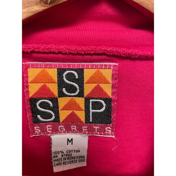 Vintage Womens Sweatshirt Medium Fuschia Abstract Print Mock Neck Wacky Artsy - Picture 2 of 6